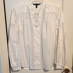 WHBM Lace Inset Poplin Blouse